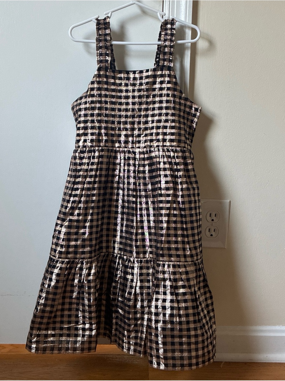 crewcuts black and gold checkered jacquared sleeveless tiered dress size 8